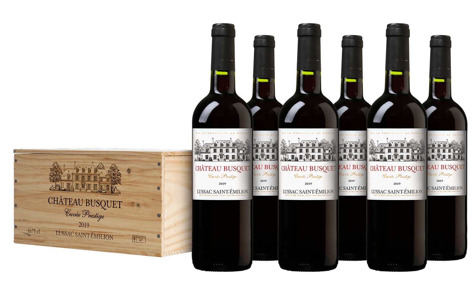 Château Busquets Lussac Saint-Émilion Cuvée Prestige op kist